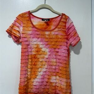 Vintage Y2K Orange Pink White Ombré Ruffled Top - Only Nine Petite Medium